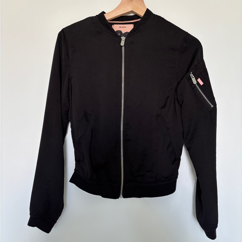 Bershka Love Park Black Bomber Jacket Size Small Minimalist Streetwear